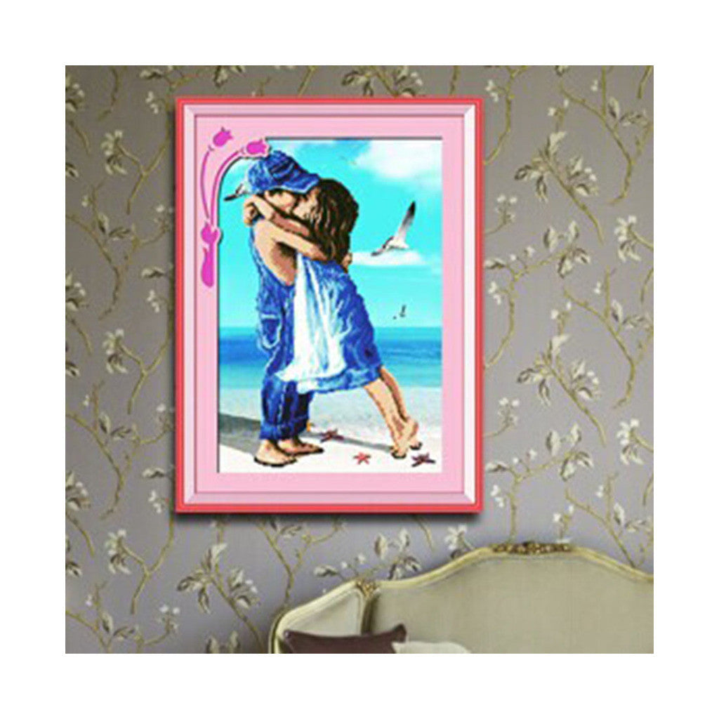 Seaside Cuople Cross Stitch Boy Girl Seaside Romantic Kiss Innocence of Childhood Friends Landscape Diamond Painting - Mega Save Wholesale & Retail