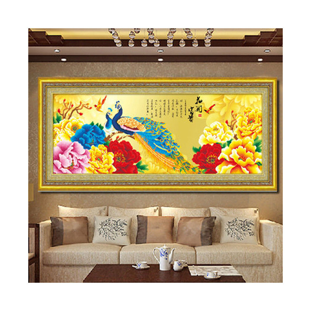 Diamond Painting Fortune Comes with Blooming Flowers Peacock Living Room Diamond Stitch Diamond Paste Cross Stitch Three-dimensioanl Diamond - Mega Save Wholesale & Retail