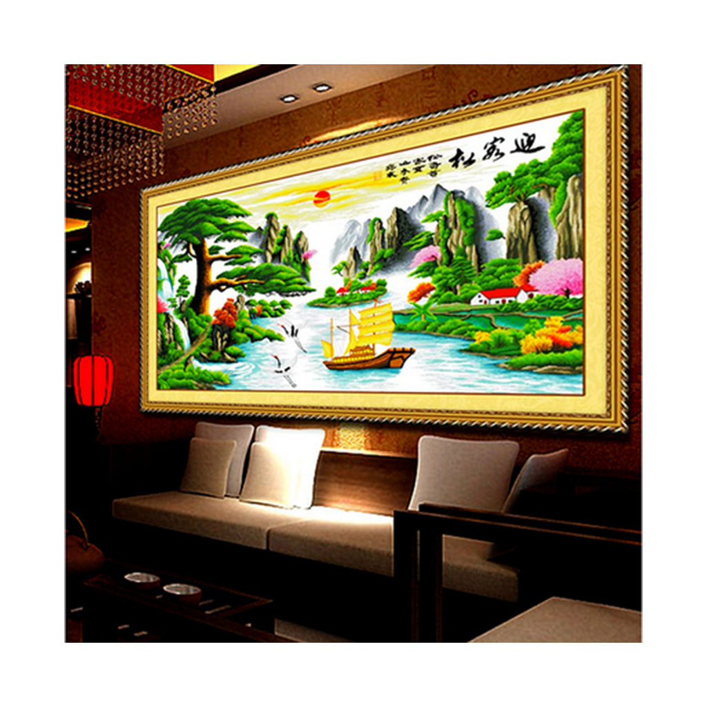 Living Room Bedroom Scenery Mountains-and-waters Painting Printing Diamond Painting The Pine Greeting Guests Luck in Making Money Cross Stitch - Mega Save Wholesale & Retail