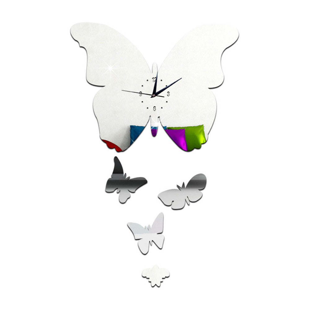 DIY Creative Decoration Butterfly Princess Mirror Quartz Wall Clock   A silver - Mega Save Wholesale & Retail