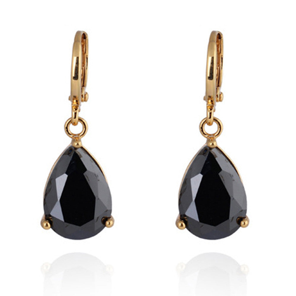 Water-drop Zircon Earrings   A black - Mega Save Wholesale & Retail - 1