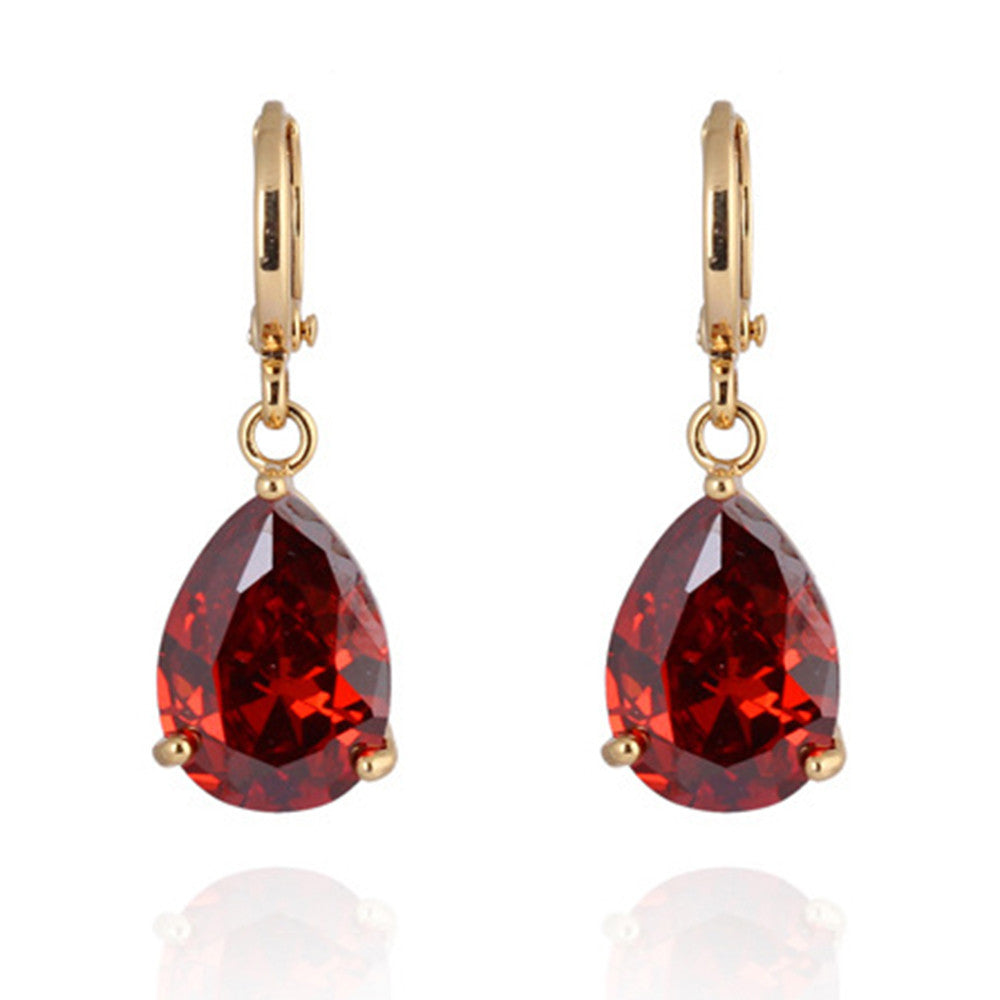 Water-drop Zircon Earrings   A bright red - Mega Save Wholesale & Retail - 1