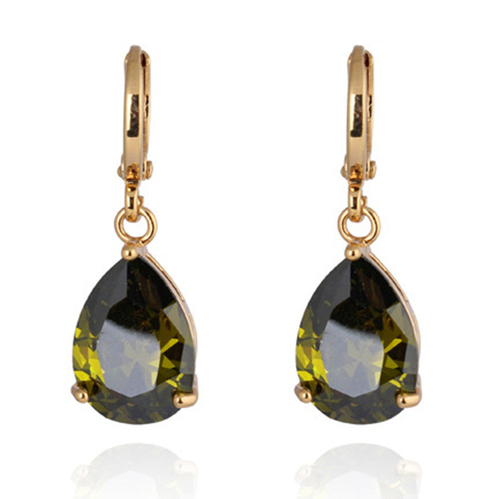 Water-drop Zircon Earrings    A green - Mega Save Wholesale & Retail