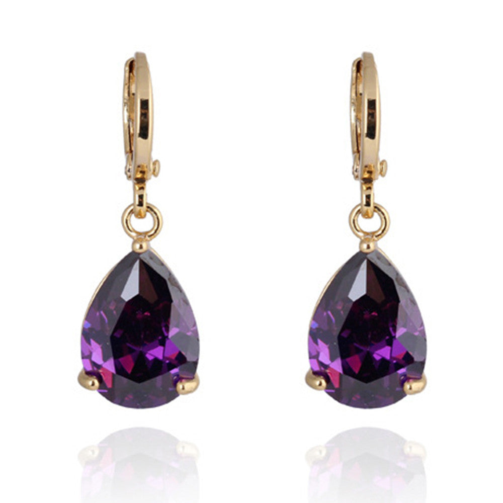 Water-drop Zircon Earrings   A purple - Mega Save Wholesale & Retail - 1
