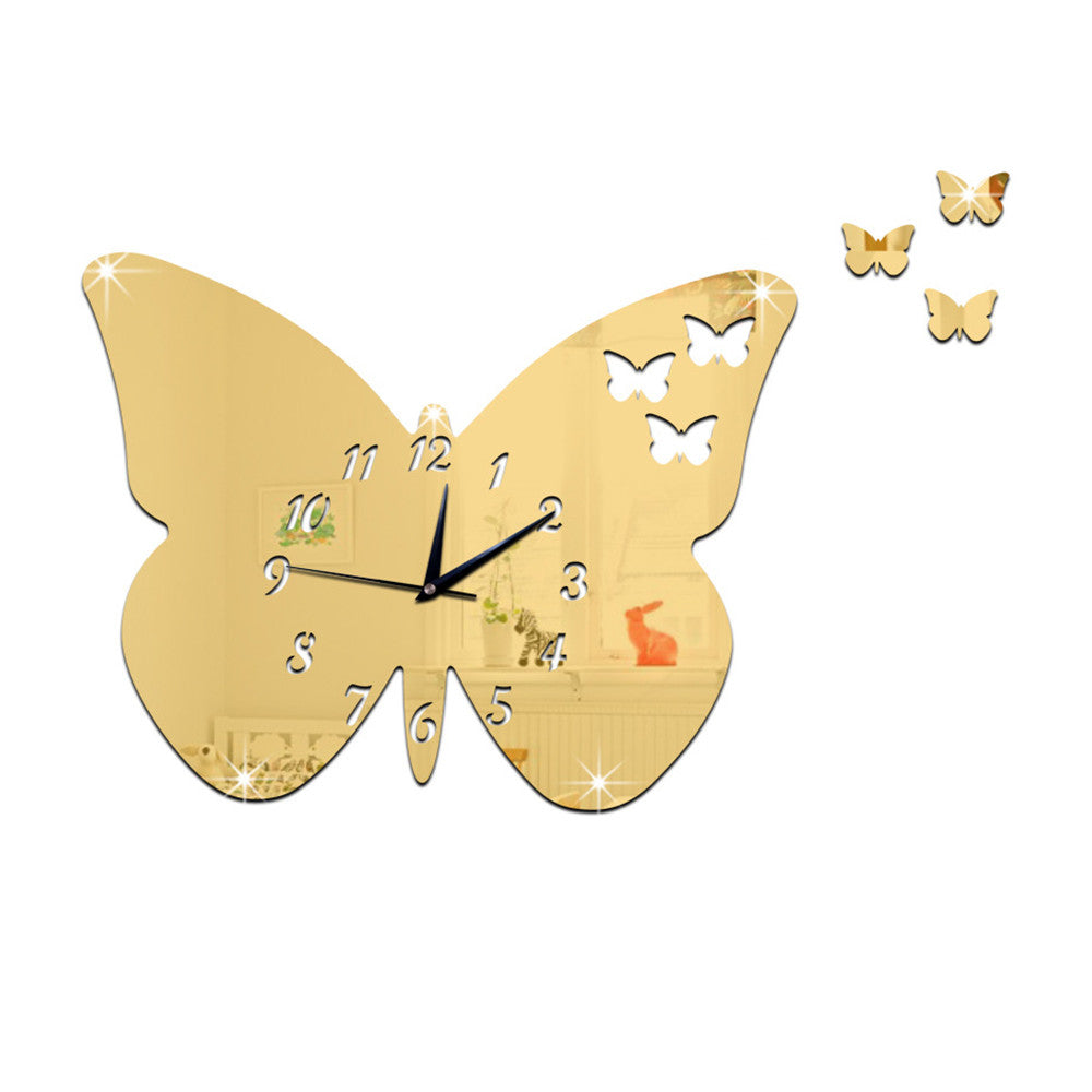 DIY Creative Decoration Butterfly Princess Mirror Quartz Wall Clock   B golden - Mega Save Wholesale & Retail