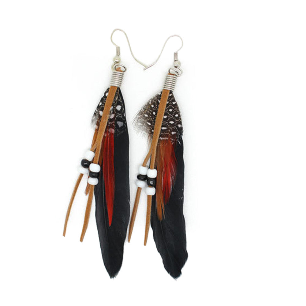 AliExpress Ebey sources of foreign trade fashion Boximiya multicolor meters living feather earrings wholesale   BLACK - Mega Save Wholesale & Retail - 1