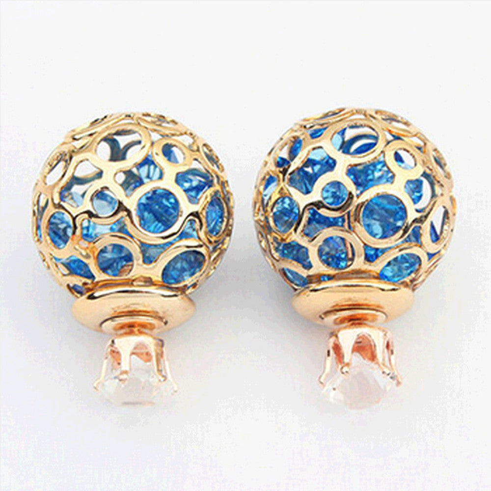  Hot earrings earrings Korean version of the European and American hollow zircon crystal pearl earrings small jewelry stall explosion models  BLUE