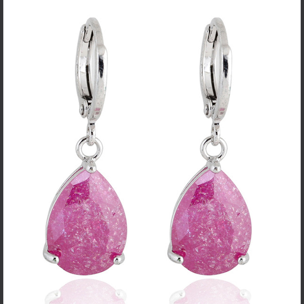 Water-drop Zircon Earrings    B pink - Mega Save Wholesale & Retail