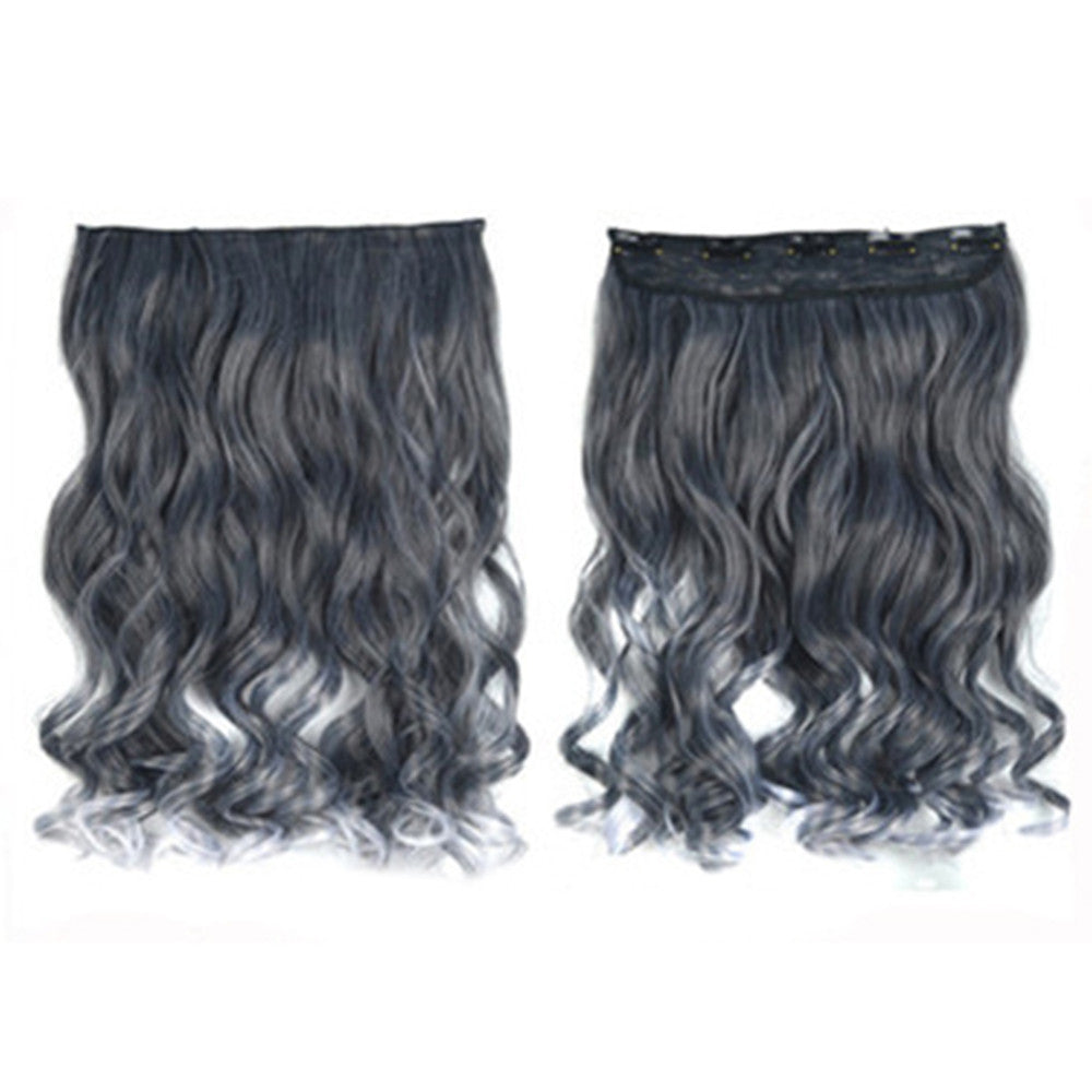 Granny Grey Hair Extension Invisible Five Cards    B black  to light granny grey curled