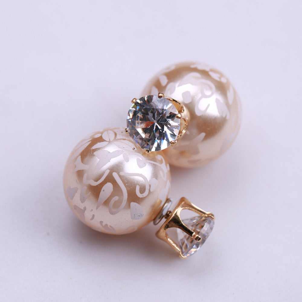 Korean version of the double-sided printing zircon pearl earrings earrings earrings Europe and America to spread the commodity wholesale fashion jewelry female  CHAMPAGNE - Mega Save Wholesale & Retail - 1