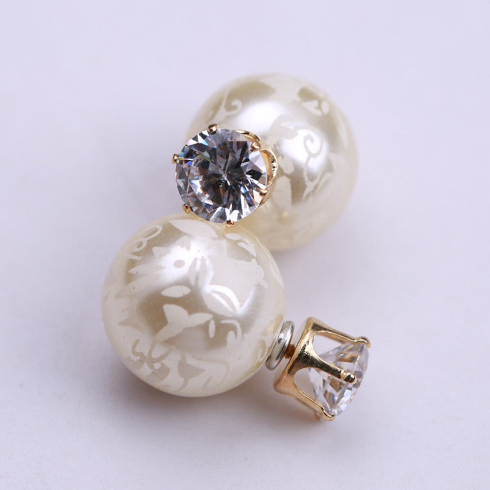 Korean version of the double-sided printing zircon pearl earrings earrings earrings Europe and America to spread the commodity wholesale fashion jewelry female  CULTURED PEARL - Mega Save Wholesale & Retail - 1