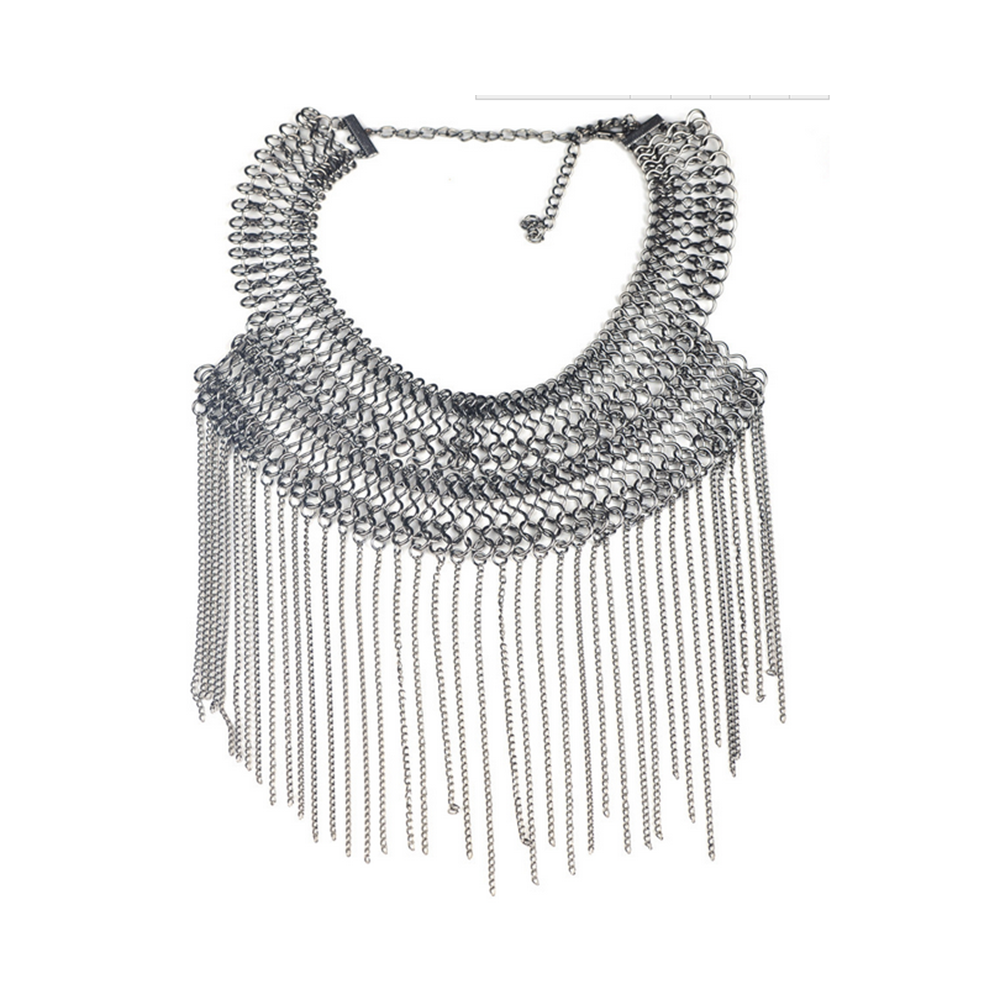 European Exaggerated Ornament Necklace Vintage Tassel Clavicle Necklace   gun balck - Mega Save Wholesale & Retail