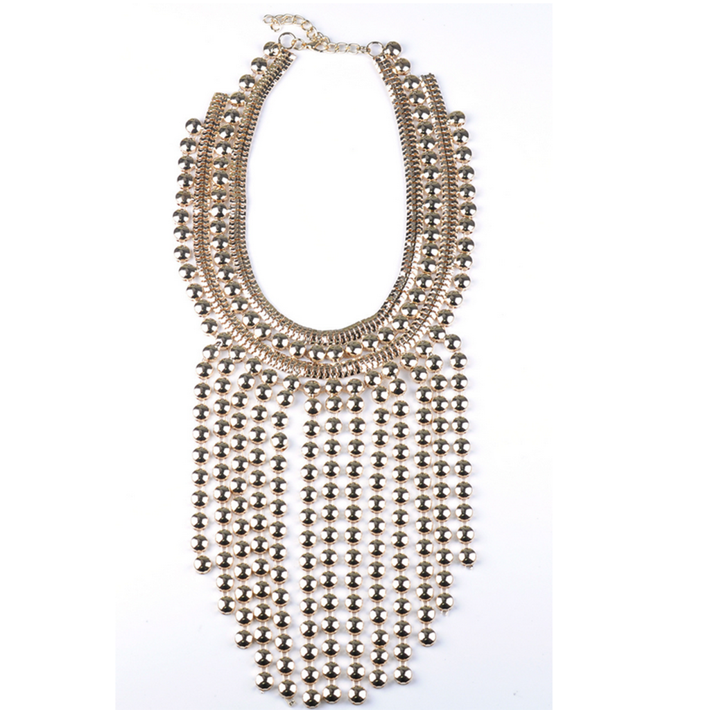 European Big Brand Tassel Necklace Alloy Hot Sold Exaggerated Ornament   golden - Mega Save Wholesale & Retail