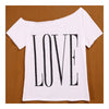 Women Big Round Collar Loose LOVE T-shirt\   white   S - Mega Save Wholesale & Retail - 1