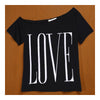 Women Big Round Collar Loose LOVE T-shirt\   black   S - Mega Save Wholesale & Retail - 1
