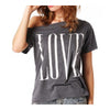 Women Big Round Collar Loose LOVE T-shirt\   dark grey   S - Mega Save Wholesale & Retail - 1
