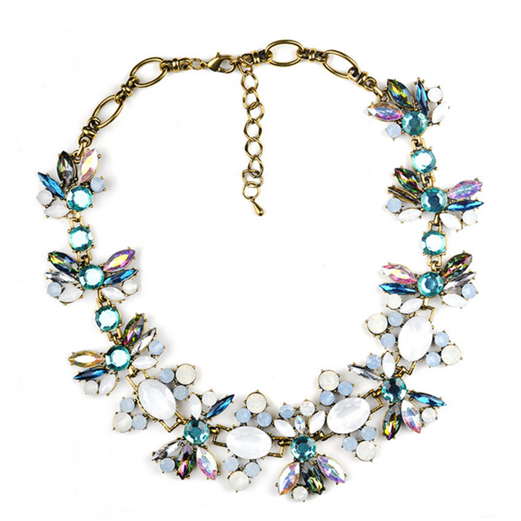 European Fsshinoable Exaggerated Woman Necklace Zircon Luxurious Flamboyant Zircon Ear of Wheat Short Necklace Clavicle Sweater Necklace    green - Mega Save Wholesale & Retail