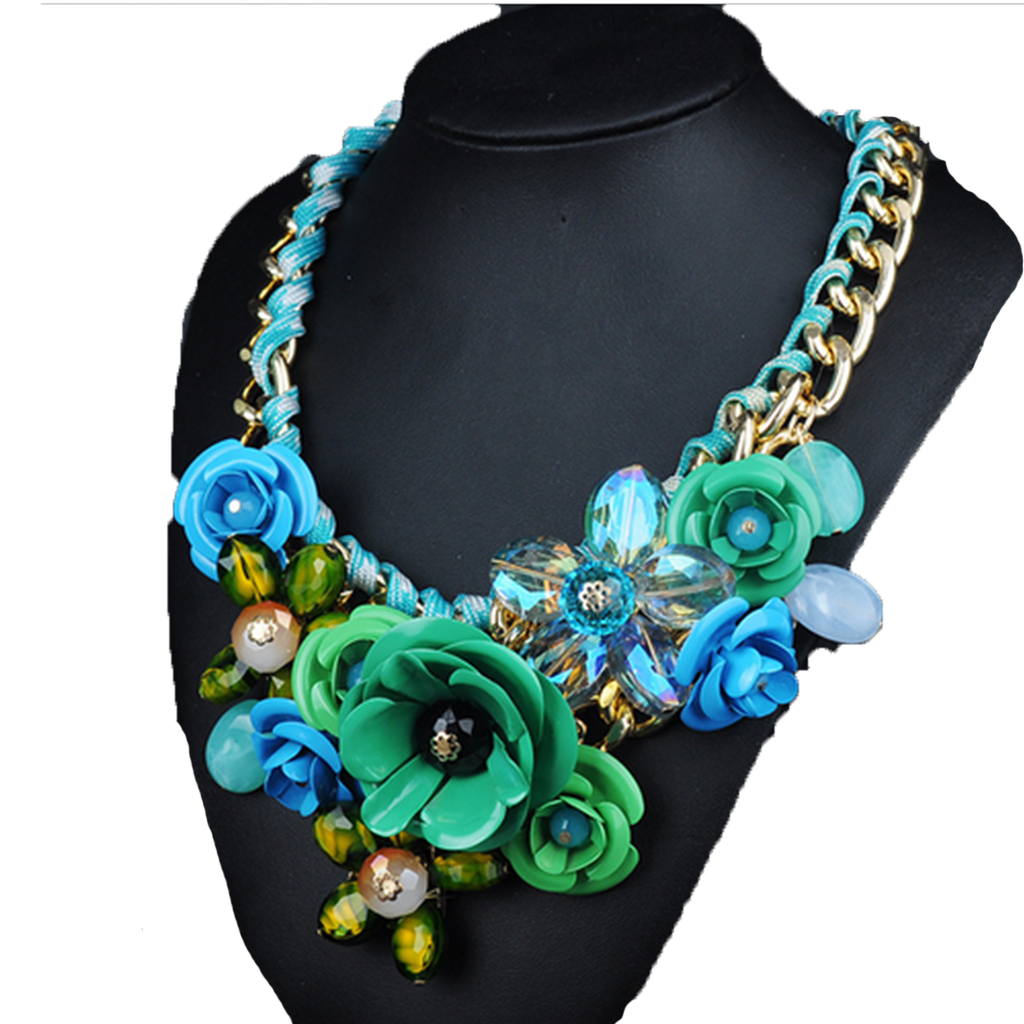European Big Brand Ornament Crystal Flower Woman Necklace Woman Short Sweater Necklace   green - Mega Save Wholesale & Retail - 1