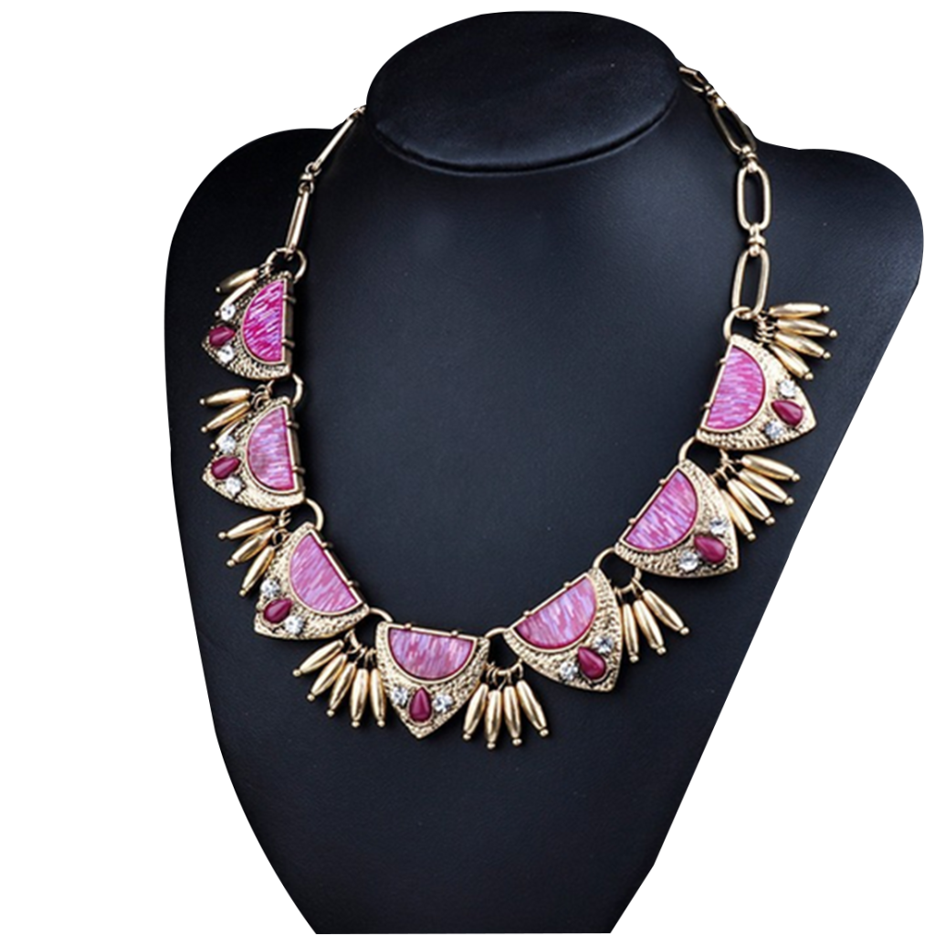 European Necklace European Exaggerated Clavicle Necklace Crystal Gemstone Short Necklace Ornament   rose red - Mega Save Wholesale & Retail - 1