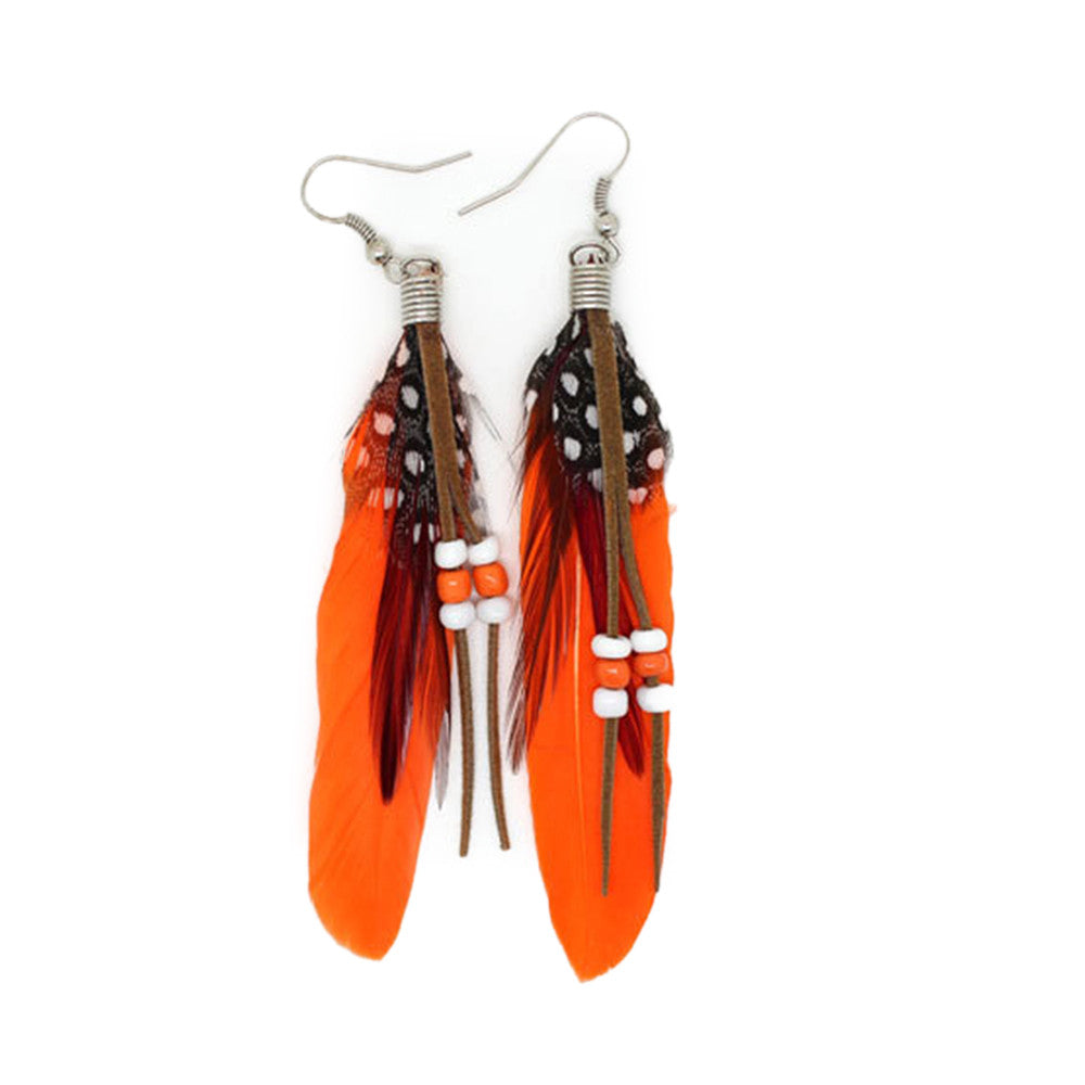 AliExpress Ebey sources of foreign trade fashion Boximiya multicolor meters living feather earrings wholesale   ORANGE - Mega Save Wholesale & Retail - 1