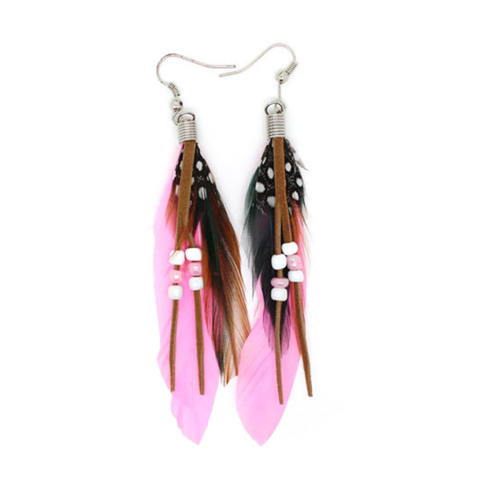 AliExpress Ebey sources of foreign trade fashion Boximiya multicolor meters living feather earrings wholesale  PINK - Mega Save Wholesale & Retail - 1