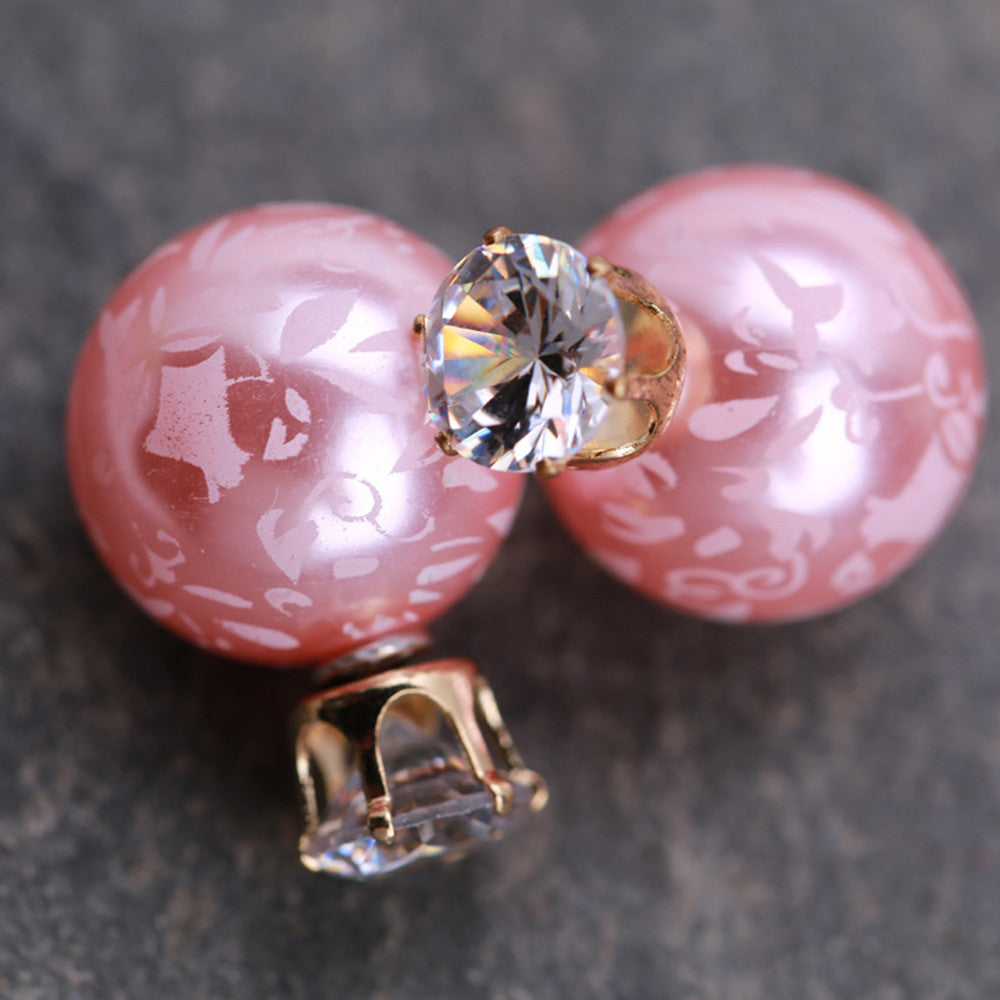 Korean version of the double-sided printing zircon pearl earrings earrings earrings Europe and America to spread the commodity wholesale fashion jewelry female  PINK