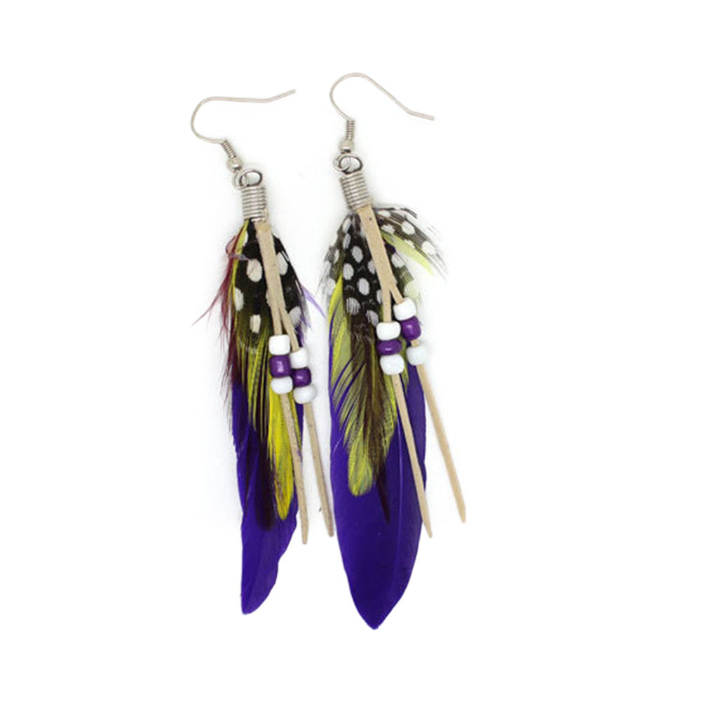 AliExpress Ebey sources of foreign trade fashion Boximiya multicolor meters living feather earrings wholesale   PURPLE - Mega Save Wholesale & Retail - 1