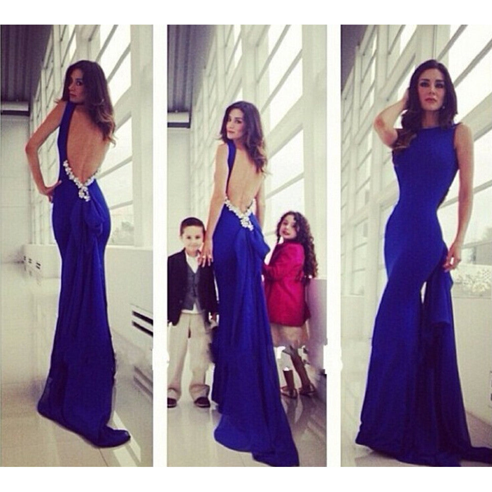 Sexy Formal Blue Long Women Backless Dress Prom Evening Party Cocktail Bridesmaid Wedding blue - Mega Save Wholesale & Retail