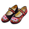 Vintage Embroidered Flat Ballet Ballerina Cotton Mary Jane Chinese Shoes for Women in Gorgeous Red Floral Design - Mega Save Wholesale & Retail - 2