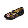 Vintage Chinese Embroidered Ballerina Mary Jane Flat Ballet Cotton Loafer for Women in Black Floral Design - Mega Save Wholesale & Retail - 3