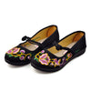 Vintage Chinese Embroidered Ballerina Mary Jane Flat Ballet Cotton Loafer for Women in Black Floral Design - Mega Save Wholesale & Retail - 2