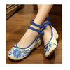Vintage Flat Ballet Ballerina Cotton Chinese Embroidered Slippers & Shoes for Women in Blue Floral Design - Mega Save Wholesale & Retail - 1