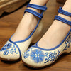 Vintage Flat Ballet Ballerina Cotton Chinese Embroidered Slippers & Shoes for Women in Blue Floral Design - Mega Save Wholesale & Retail - 2