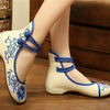 Vintage Flat Ballet Ballerina Cotton Chinese Embroidered Slippers & Shoes for Women in Blue Floral Design - Mega Save Wholesale & Retail - 3