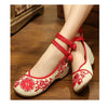 Vintage Chinese Embroidered Floral Shoes Women Ballerina Mary Jane Flat Ballet Cotton Loafer Red - Mega Save Wholesale & Retail - 1
