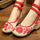 Vintage Chinese Embroidered Floral Shoes Women Ballerina Mary Jane Flat Ballet Cotton Loafer Red - Mega Save Wholesale & Retail - 3