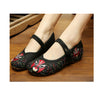 Vintage Embroidered Flat Ballet Ballerina Black Cotton Mary Jane Chinese Shoes for Women in Ventilated Floral Design - Mega Save Wholesale & Retail - 1