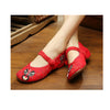 Vintage Chinese Embroidered Ballerina Mary Jane Flat Ballet Cotton Loafer Red Shoes for Women in Floral Design - Mega Save Wholesale & Retail - 1