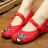 Vintage Chinese Embroidered Ballerina Mary Jane Flat Ballet Cotton Loafer Red Shoes for Women in Floral Design - Mega Save Wholesale & Retail - 3