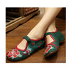 Vintage Mary Jane Flat Ballet Ballerina Cotton Chinese Embroidered Floral Shoes for Women in Gorgeous Green Design - Mega Save Wholesale & Retail - 1