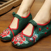 Vintage Mary Jane Flat Ballet Ballerina Cotton Chinese Embroidered Floral Shoes for Women in Gorgeous Green Design - Mega Save Wholesale & Retail - 2