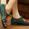 Vintage Mary Jane Flat Ballet Ballerina Cotton Chinese Embroidered Floral Shoes for Women in Gorgeous Green Design - Mega Save Wholesale & Retail - 3