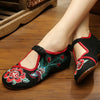 Vintage Chinese Embroidered Floral Shoes Women Ballerina Mary Jane Flat Ballet Cotton Loafer Black - Mega Save Wholesale & Retail - 2