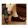 Vintage Chinese Embroidered Flat Ballet Ballerina Cotton Mary Jane Black Shoes for Women in Alluring Floral Design - Mega Save Wholesale & Retail - 1