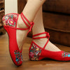 Vintage Chinese Embroidered Ballet Ballerina Cotton Mary Jane Cheap Flat Shoes for Women in Red Floral Design - Mega Save Wholesale & Retail - 2