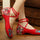 Vintage Chinese Embroidered Floral Shoes Women Ballerina Mary Jane Flat Ballet Cotton Loafer Red - Mega Save Wholesale & Retail - 2