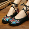 Vintage Chinese Embroidered Ballet Mary Jane Ballerina Cotton Black Flat Shoes for Women in Magnificent Floral Design - Mega Save Wholesale & Retail - 2