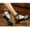 Vintage Chinese Embroidered Ballet Mary Jane Ballerina Cotton Black Flat Shoes for Women in Magnificent Floral Design - Mega Save Wholesale & Retail - 3