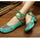 Vintage Chinese Embroidered Floral Shoes Women Ballerina Mary Jane Flat Ballet Cotton Loafer Green - Mega Save Wholesale & Retail - 3