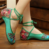 Vintage Chinese Embroidered Floral Shoes Women Ballerina Mary Jane Flat Ballet Cotton Loafer Green - Mega Save Wholesale & Retail - 2